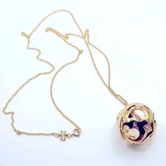NWT Tory Burch Gold Logo Bubble 32 in. Necklace - Picture 3 of 11